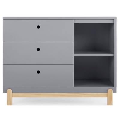 Delta Children Poppy 3 Drawer Dresser With Cubbies, Gray/Natural, large