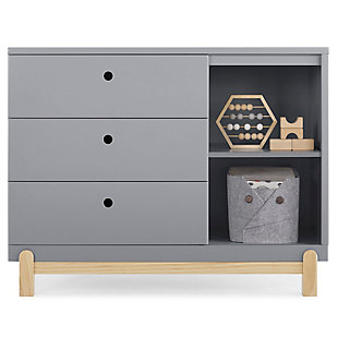 Bring style and convenient storage to your little one's bedroom with the Poppy 3-drawer dresser with cubbies by Delta Children. This dresser features three drawers to hold clothes, while the other side features two open cubbies to house books, bins or toys. Modern and playful, it features a natural wood base and feet paired with a contrasting finish on top for a look that works from baby to big kid. To complete your child’s bedroom, pair it with the Poppy 4-in-1 convertible crib.Made of wood and engineered wood; two-tone finish | 3 drawers and 2 open cubbies | Pair with poppy 4-in-1 convertible crib (sold separately) | Ul stability verified; tested to astm f2057 furniture safety standard | Includes wall anchor | For any questions regarding delta children products, please contact consumersupport@deltachildren.com monday to friday, 8:30 a.m. To 6 p.m. (est) | Assembly required
