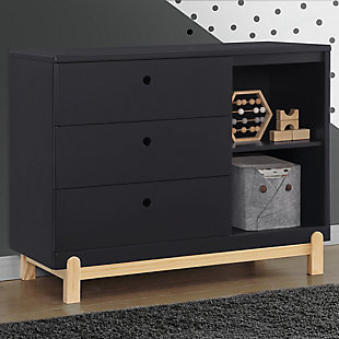 Delta Children Poppy 3 Drawer Dresser With Cubbies, Midnight Gray/Natural, rollover