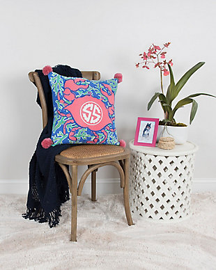 This pillow features a whimsically crafted crab wearing the Simply Southern logo on this shell and outlined in classic blue embroidered stitchery. Four corner poms are featured in this pillows four corners. Knife edged, this pillow features a coordinating solid cotton back with a hidden zipper closure.Printed knife edge pillow | Embroidered crab outline | Simply southern logo on crab's back | Solid coordinating back with hidden zipper closure | Spot clean only