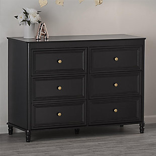 Add Victorian charm to your child’s bedroom with the Little Seeds Piper 6 Drawer Dresser. The black painted chassis looks beautiful and can be paired with your existing style and décor. The solid wood spindle feet add durability and pair with the decorative moldings for an updated look you and your child will love. Keep your child’s clothing from piling up on the floor by storing them in the 6 spacious drawers that feature built-in stops for safety. The Dresser meets the CPSIA Juvenile testing requirements and includes a wall anchor kit to ensure your child’s safety. The Dresser ships flat to your door and requires assembly upon opening. Two adults are recommended to assemble. Once assembled, the Dresser measures to be 35.625”H x 47.25”W x 19.625”D. Little Seeds partners with the National Wildlife Federation’s Garden for Wildlife program to help save the monarch butterfly.Organize your child’s clothing in the little seeds piper 6 drawer dresser | The black painted finish on the chassis and wood spindle feet pair with the decorative moldings to add victorian charm you and your child will love | The 6 drawers each feature durable metal slides with built-in stops and provide ample space for your child’s pajamas, pants, and shirts | The dresser ships flat to your door and 2 adults are recommended to assemble. Each drawer can hold up to 35 lbs. The top surface can hold 75 lbs. Assembled dimensions: 35.625h x 47.25w x 19.625d