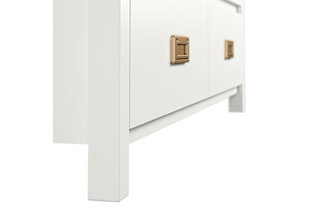 The new baby is on its way and much like an intrepid explorer, you want to be prepared with all the essentials needed for any diaper changing surprises. Yet where to store all these sundries, especially if you’re working with limited space? Enter the Little Seeds Monarch Hill Haven 6 Drawer White Changing Dresser.  With its crisp white finish and fashionable goldtone drawer pulls, this campaign style dresser with change table topper will be the perfect storage solution for your baby’s diaper changing necessities.  This 6-drawer dresser features durable metal drawer slides with built-in stops for safety, and the change table topper fits a standard size changing pad (not included). Once your little one outgrows the changing table, simply remove the topper to convert to a kids’ dresser.  The dresser-changer combo meets or exceeds the CPSIA Juvenile testing requirements and includes a wall anchor kit to ensure your child’s safety. Little Seeds not only creates on trend baby and kids’ furniture pieces, we also partner with the National Wildlife Federation’s Garden for Wildlife program to help save the Monarch butterfly.Includes 6-drawer dresser and diaper change topper | Made of white painted MDF | Goldtone pulls | Change table topper fits a standard size changing pad (not included) | Dresser features metal drawer slides with built-in safety stops | Dresser-changer combo meets or exceeds the CPSIA Juvenile testing requirements | Remove the change table topper when your child outgrows it to convert to a kids’ dresser | Top surface can hold up to 30 lbs.; each drawer can support up to 35 lbs. | Assembly required | Ships in 2 boxes