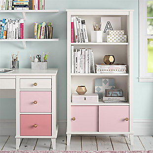 Little Seeds Monarch Hill Poppy Kids White Bookcase with Pink Doors, Pink/White, rollover