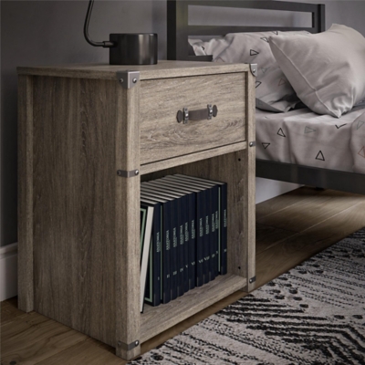 Little Seeds Nova 1 Drawer Storage Nightstand, Gray Oak