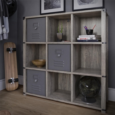 Little Seeds Nova 9 Cube Storage Bookcase, Gray Oak, , rollover