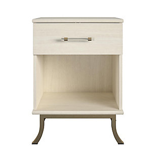 When the time has come to consider teen bedroom ideas for your ever-evolving little princess, let the Little Seeds Monarch Hill Clementine White Nightstand be an elegant part of your bedroom design. Made from laminated MDF and particle board with a warm, off-white wood grain finish, this white nightstand has plenty of room to stash your teen’s bedside necessities in either the spacious drawer or the open cubby space. With its clear, acrylic handle and chic gold metal base, this white nightstand will be the perfect storage piece not only for a teen girl bedroom, but any room in your home. The Little Seeds Monarch Hill Clementine White Nightstand meets or exceeds the CPSIA Juvenile testing requirements and includes a wall anchor kit to ensure your child’s safety. Little Seeds not only creates this and many more on trend kids’ and teen furniture pieces, we also partner with the National Wildlife Federation’s Garden for Wildlife program to help save the Monarch butterfly.Made of laminated mdf and particleboard with an off-white woodgrain finish | 1 drawer with durable metal slide and built in stops for safety | Drawer weight limit: 15 lbs., top surface and cubby weight limit: 40 lbs. Each | Assembled dimensions: 26.81” h x 19.61” w x 15.63” d