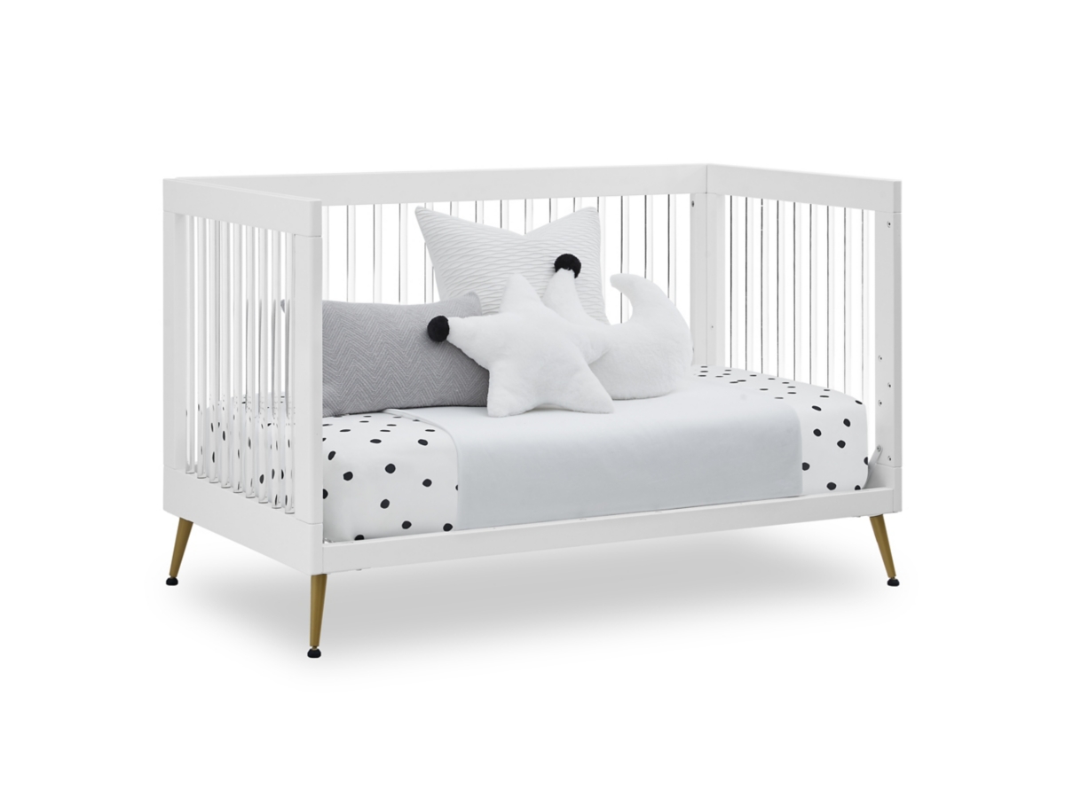 Delta Children Sloane 4-in-1 Acrylic Convertible Crib - Includes Conversion Rails, Bianca White/Bronze, large