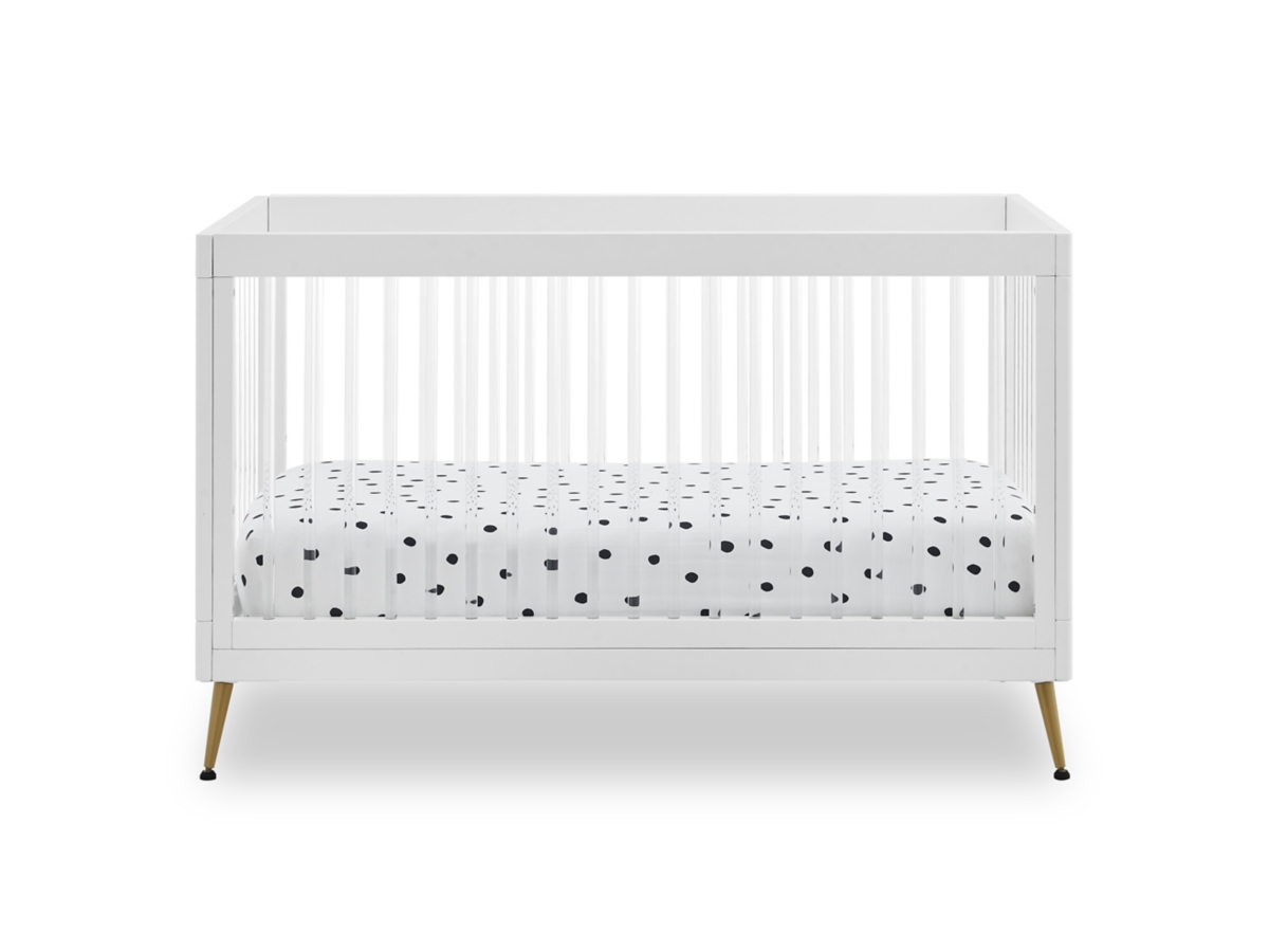 Delta Children Sloane 4-in-1 Acrylic Convertible Crib - Includes Conversion Rails, Bianca White/Bronze, large