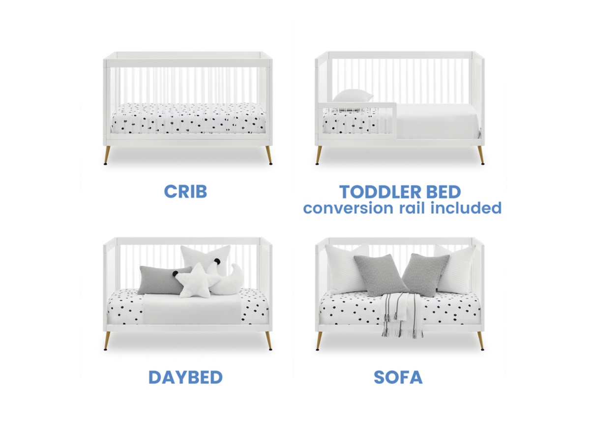 Delta Children Sloane 4-in-1 Acrylic Convertible Crib - Includes Conversion Rails, Bianca White/Bronze, large