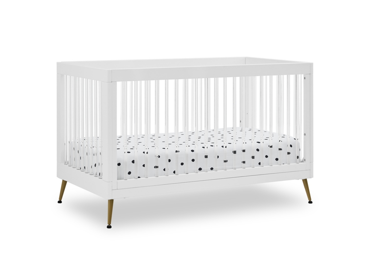 Delta Children Sloane 4-in-1 Acrylic Convertible Crib - Includes Conversion Rails, Bianca White/Bronze, large