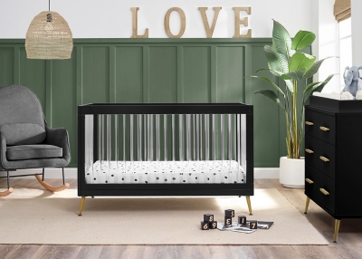 Delta Children Sloane 4-in-1 Acrylic Convertible Crib - Includes Conversion Rails, Midnight/Bronze, large