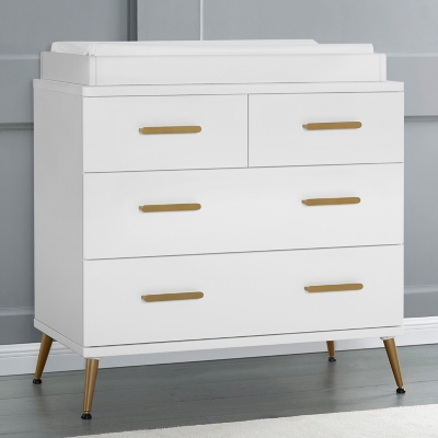 Delta Children Sloane 4 Drawer Dresser With Changing Top, Bianca White/Bronze, large