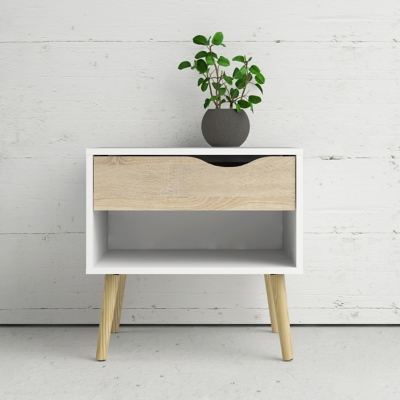 Diana 1 Drawer Nightstand, White/Oak, rollover