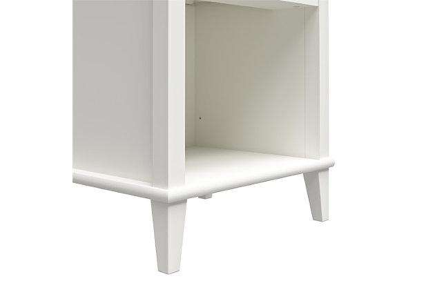 Have everything you need for bedtime in one place with the Little Seeds Monarch Hill Poppy Nightstand. Made of laminated particleboard, the classic white chassis is accented by the blue drawer front for a fun look. Two sets of drawer knobs are included so you can customize the look of the Nightstand. The durable metal drawer slides feature built in stops for safety. Place your child’s lamp and clock on the top surface and organize their favorite bed time stories in the open cubby so you have everything you need to tuck your little one in at night. The drawer is a convenient spot to store smaller items like reading glasses and writing utensils. The Nightstand meets or exceeds the CPSIA Juvenile testing requirements to ensure your child’s safety. The Nightstand ships flat to your door and requires assembly upon opening. Two adults are recommended to assemble. Once assembled, the Nightstand measures to be 26.8125”H x 19.6875”W x 15.0625”D. Little Seeds partners with the National Wildlife Federation’s Garden for Wildlife program to help save the monarch butterfly.Add a fun style to your child’s bedroom with the little seeds monarch hill poppy nightstand | Made of laminated particleboard, the blue drawer front with the classic white chassis gives the nightstand a unique look. Customize the look of the nightstand with the 2 sets of knobs that are included | Keep everything you need for bedtime organized on the top surface and lower open cubby and keep small items stored away in the drawer | Add a fun style to your child’s bedroom with the little seeds monarch hill poppy nightstand made of laminated particleboard, the blue drawer front with the classic white chassis gives the nightstand a unique look. Customize the look of the nightstand with the 2 sets of knobs that are included keep everything you need for bedtime organized on the top surface and lower open cubby and keep small items stored away in the drawer coordinate your child’s room with the entire monarch hill poppy collection (sold separately)