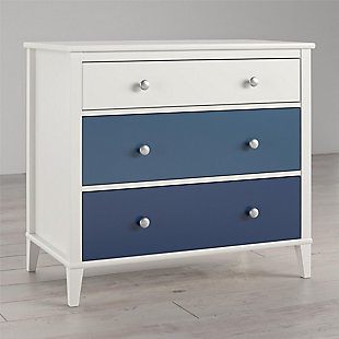 No one said that teaching your child to tidy up their room would be easy, but with the Little Seeds Monarch Hill Poppy White 3 Drawer Dresser with blue drawers, clean up time can at least be a bit more fun. Made of laminated particleboard, the classic white chassis of this adorable kids’ dresser is accented by the ombre style blue drawer fronts. We’ve also included two sets of drawer knobs with the Little Seeds Monarch Hill Poppy White 3 Drawer Dresser, so you can customize the dresser to coordinate with your personal style. Featuring durable metal drawer slides with built in stops for safety, the 3 dresser drawers offer plenty of space to hold your child’s clothing. If your little one is still in diapers, you can convert the kids’ dresser into a 3 drawer changing dresser by adding the Little Seeds Changing Table Topper (sold separately). Simply remove the topper when your child outgrows it to convert the changing dresser back to a kids’ dresser. The Little Seeds Monarch Hill Poppy White 3 Drawer Dresser with blue drawers meets or exceeds the CPSIA Juvenile testing requirements and includes a wall anchor kit to ensure your child’s safety. Little Seeds not only creates this and many more on trend kids’ and baby furniture pieces, we also partner with the National Wildlife Federation’s Garden for Wildlife program to help save the Monarch butterfly.Made of laminated particleboard, the fun ombre style blue drawer fronts with the classic white chassis gives the kids’ dresser an updated look | Customize the look of the kids’ dresser with the 2 sets of knobs that are included | Pair the kids’ dresser with the little seeds changing table topper (not included) to convert to a 3 drawer changing dresser and remove when your child outgrows it to convert back to a kids’ dresser | Made of laminated particleboard, the fun ombre style blue drawer fronts with the classic white chassis gives the kids’ dresser an updated look customize the look of the kids’ dresser with the 2 sets of knobs that are included pair the kids’ dresser with the little seeds changing table topper (not included) to convert to a 3 drawer changing dresser and remove when your child outgrows it to convert back to a kids’ dresser the top surface can hold up to 50 lbs. And each drawer can support up to 35 lbs.  a wall anchor kit is included to ensure your child's safety
