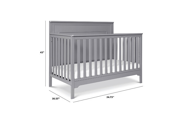 The Dakota 4-in-1 Convertible Crib features the best in classic, traditional design, with a sturdy panel headboard, beautiy crafted moulding and delicate footboard detailing. Four mattress levels allow you to adjust the mattress height as your baby begins to sit and stand. The crib easily converts to a toddler bed, daybed, and -size bed for use long past the nursery years. It coordinates with the Morgan 3-drawer and 6-drawer dresser for a beautiy equipped ensemble.Made of sustainable wood and engineered wood | Finished in a non-toxic multi-step painting process; lead and phthalate safe | Exceeds astm and cpsc safety standards | Greenguard gold certified; tested for over 10,000 chemicals | 4 adjustable mattress positions to accommodate your growing baby | Fits standard size crib mattress (sold separately) | Easily converts to toddler bed, day bed and -size bed | Toddler bed conversion kit (m14999) and -size bed conversion kit (m5789) sold separately | Assembly required