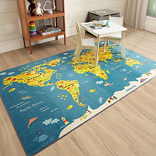 Mohawk Prismatic Animal Map Kids 3'4" x 5' Area Rug, Blue/Green, rollover