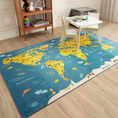 Mohawk Prismatic Animal Map Kids 5' x 8' Area Rug, Blue/Green, rollover