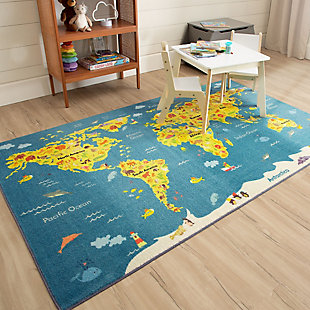 Mohawk Prismatic Animal Map Kids 5' x 8' Area Rug, Blue/Green, rollover