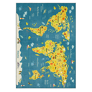 This vibrant, cut pile polyester rug features a colorful map of our beloved Mother Earth. It's delightfully decorated with cute cartoon animals to represent each region of the world. Thoughtfully crafted in the U.S.A. in small batches utilizing Mohawk Homes exclusive Precision Dye Injected Printer, the Prismatic Collection is redefining printed rugs, literally one original design at a time. Designed on a plush EverStrand woven base, each style in this collection features superior strength stain resistance and a cozy soft touch. Consciously created with EverStrand yarn, Mohawk Homes exclusive premium recycled polyester produced from post-consumer plastic water bottles, this collection offers environmentally friendly options that are as easy on the eyes as they are the world around us.Kids/Tween Collection | Printed Area Rug | Made in the USA | 100% EverStrand