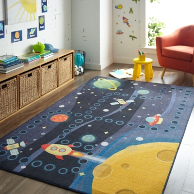 Mohawk Prismatic Space Rocket Kids 3'4" x 5' Area Rug, Navy, large