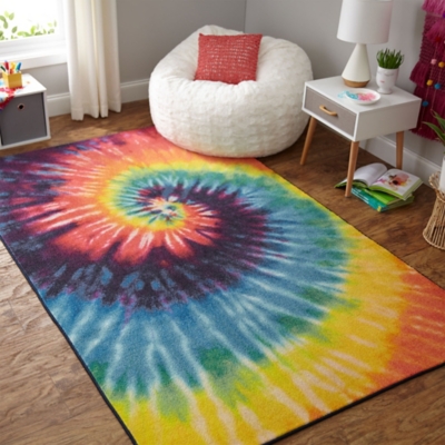 Mohawk Prismatic Tie Dye Swirl Rainbow Kids 3 4 X 5 Area Rug Ashley Furniture Homestore