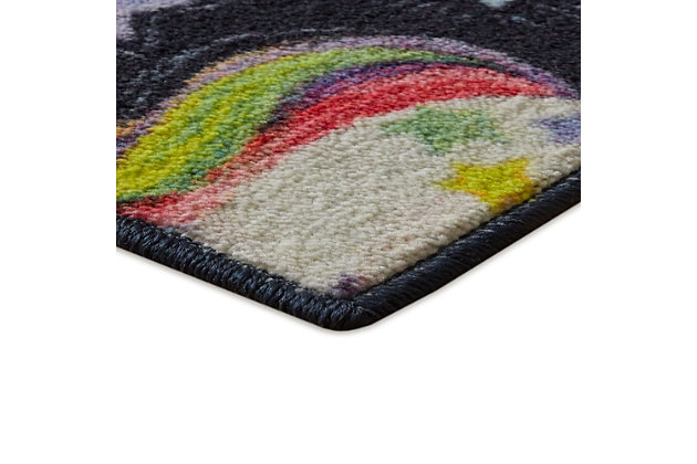 This intricate multicolored area rug is a delightful addition to any contemporary decor. Made of Precision Dye Injected EverStrand fiber fabric, this rug is the perfect blend of pleasant patterns and fine texture.Kids/Tween Collection | Printed Area Rug | Made in the USA | 100% EverStrand