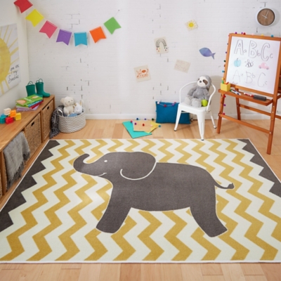 Mohawk Aurora Kids Lucky Elephant Yellow 5' x 8' Area Rug, Yellow, rollover