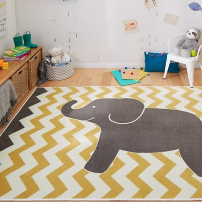 Mohawk Aurora Kids Lucky Elephant Yellow 7'6" x 10' Area Rug, Yellow, rollover