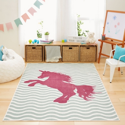 Mohawk Aurora Kids Majestic Unicorn Royal 5 x 8 Area Rug, Gray