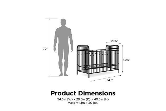 Let’s face it: Looking at dozens of baby cribs to find the perfect one to complement your little one’s vintage nursery decor can be daunting. Let the Little Seeds Monarch Hill Ivy Black Metal Crib ease some of your concerns. With its beautifully arched metal frame and decorative ball castings, this crib will be to nursery design what the little black dress is to women’s fashion: timelessly classic. Your chic choice will blend seamlessly with a modern or vintage style. In addition, its adjustable mattress height will give your baby more dream time in their crib until it’s time to graduate to a toddler bed.Made of metal and engineered wood; powdercoating offers a sturdy build | Features 3 adjustable mattress heights for your growing child | 1-year limited warranty | Assembly required | Little seeds partners with the national wildlife federation’s garden for wildlife program to help save the monarch butterfly