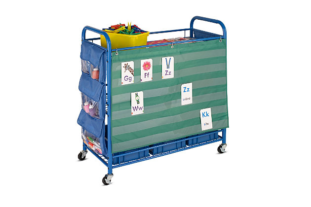 Teachers *love* this bright blue cart for so many reasons. Its three tiers have ample room for storing and organizing school and craft supplies. The color-coded bins help kids learn colors as they straighten up, while the blue bins are roomy enough for larger items like building blocks and science textbooks. Anything stashed in the rolling cart’s side pockets is easy to see through the clear plastic. And if you spin the cart around, on the back hangs a place to display flash cards, color charts, or grocery receipts. The locking wheels mean you can roll it from one room to the other and keep it from rolling away.Color-coded bins for organization | Clear side pockets to easily see what’s stashed inside | Rolls wherever you need it to go and wheels lock for stability | Assembly tools and instructions included