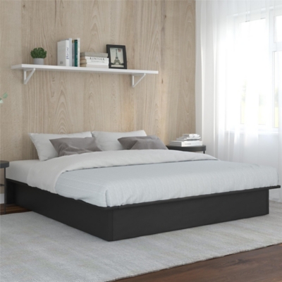 Micah Upholstered Platform King Bed, Black, large