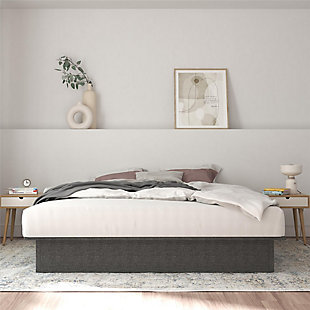 Micah Upholstered Platform King Bed, Gray, rollover