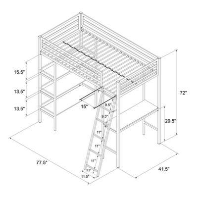 Little Seeds Nova Twin Metal Loft Bed with Shelves, Gunmetal Gray ...