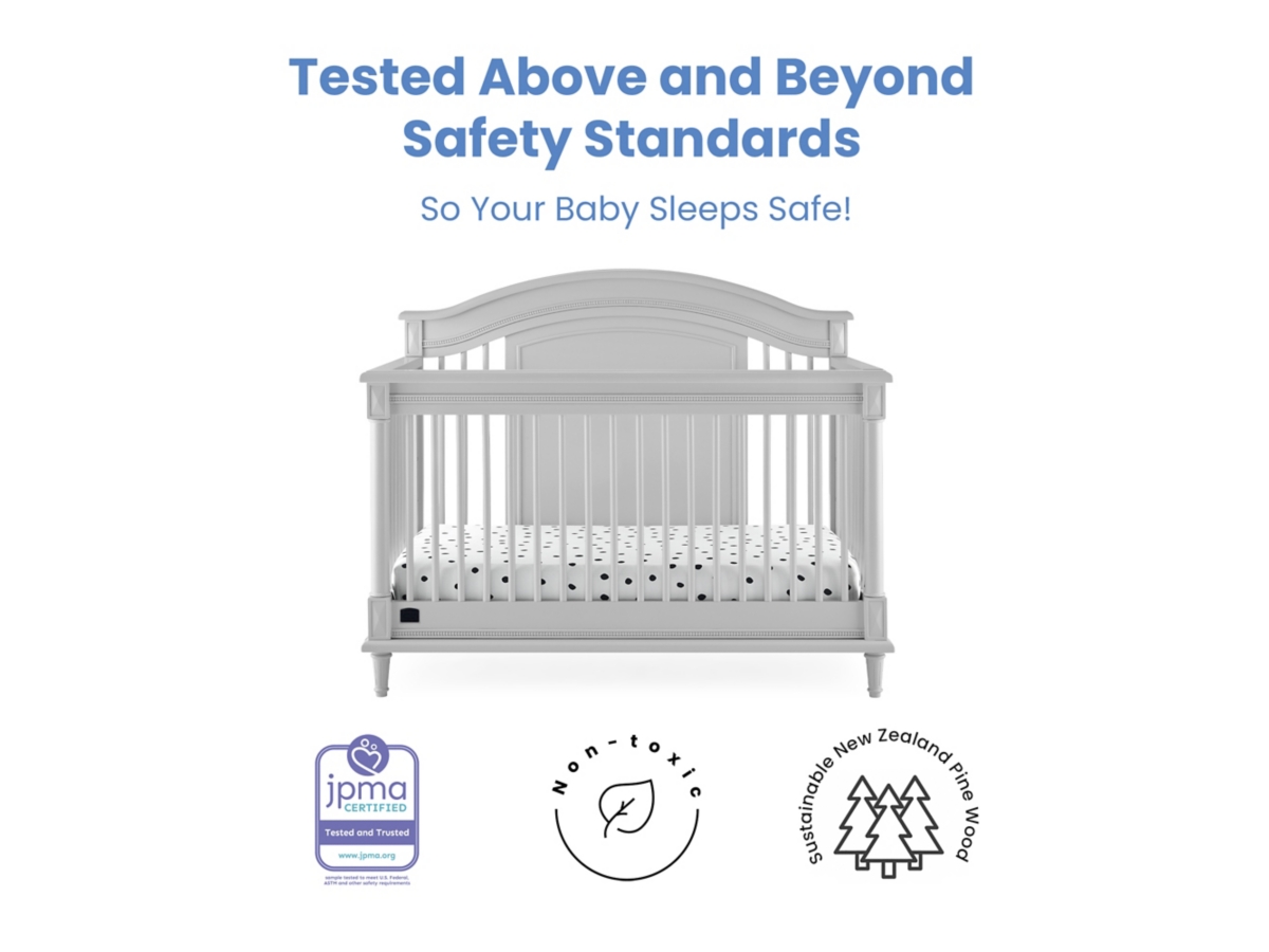 Delta Children Kids Juliette 6-in-1 Convertible Crib With Toddler Rail, Moonstruck Gray, Gray, large