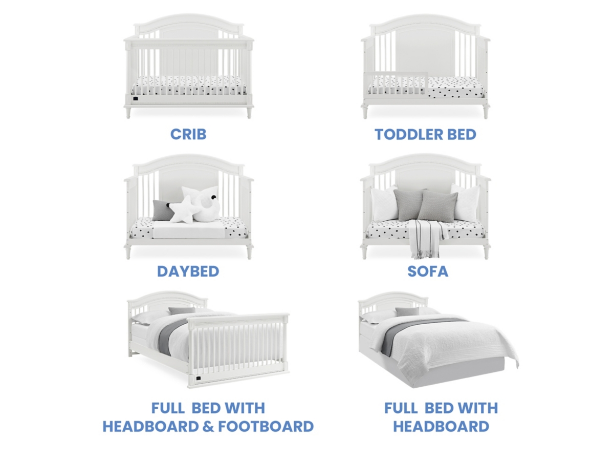 Delta Children Kids Juliette 6-in-1 Convertible Crib With Toddler Rail, Bianca White, White, large