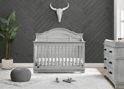Delta Children Kids Asher 6-in-1 Convertible Crib With Toddler Rail, Rustic Mist, Black/Gray, large