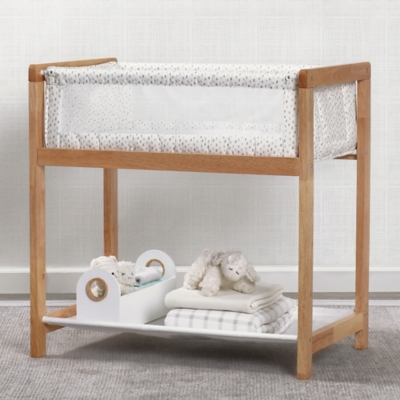 Delta Children Classic Wood Bedside Bassinet Sleeper - Portable Crib With High-end Wood Frame, Paint Dabs, White/Natural, rollover