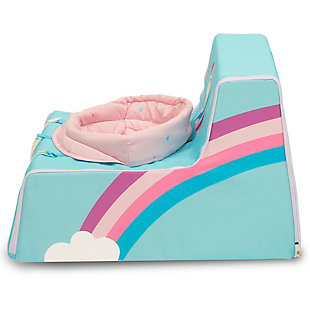 This Sit N Play Portable Activity Seat by Delta Children will encourage your baby to sit, interact and play, at home and on the go. The supportive upright seat allows your baby to see and interact with world in absolute comfort while the enchanting unicorn design features the finest mythical creature around. Your little one will love playing with the engaging unicorn and rainbow toys that help increase gross motor skills, and you'll love how easy it is to clean--just remove the seat pad and pop it in the washing machine. The rest of the activity seat features water-and-stain-resistant fabric that's easy to wipe clean! Ideal for travel, this infant floor seat features an innovative zippered design and convenient carry handle-unzip to easily fold flat in seconds. Delta Children was founded around the idea of making safe, high-quality children's furniture affordable for all families. They know there's nothing more important than safety when it comes to your child's space. That's why all Delta Children products are built with long-lasting materials to ensure they stand up to years of use. Plus, they are rigorously tested to meet or exceed all industry safety standards.Keeps baby happy: this soft and portable activity seat supports baby in an upright position; provides a comfy environment that will keep baby entertained at home or on the go; allows baby to see and interact with their surroundings | Folds flat: innovative zippered design provides quick and compact fold for space-saving storage; attached handle and hook and loop closure makes it extremely portable; folded size: 17.5”w x 12”d x 3”h; assembled size: 17.5”w x 21”d 14”h | Improves gross motor skills: as babies reach for the 3 unicorn-inspired toys they will increase their gross motor skills; 3 toys include a rattle, squeaker and crinkle toy | Easy to clean: zippered seat pad is removable and machine washable; rest of seat features water-and-stain-resistant fabric that’s easy to wipe clean | Recommended use: for babies 6 months+; use only with a child who is able to hold head up unassisted until they are able to climb out or walk