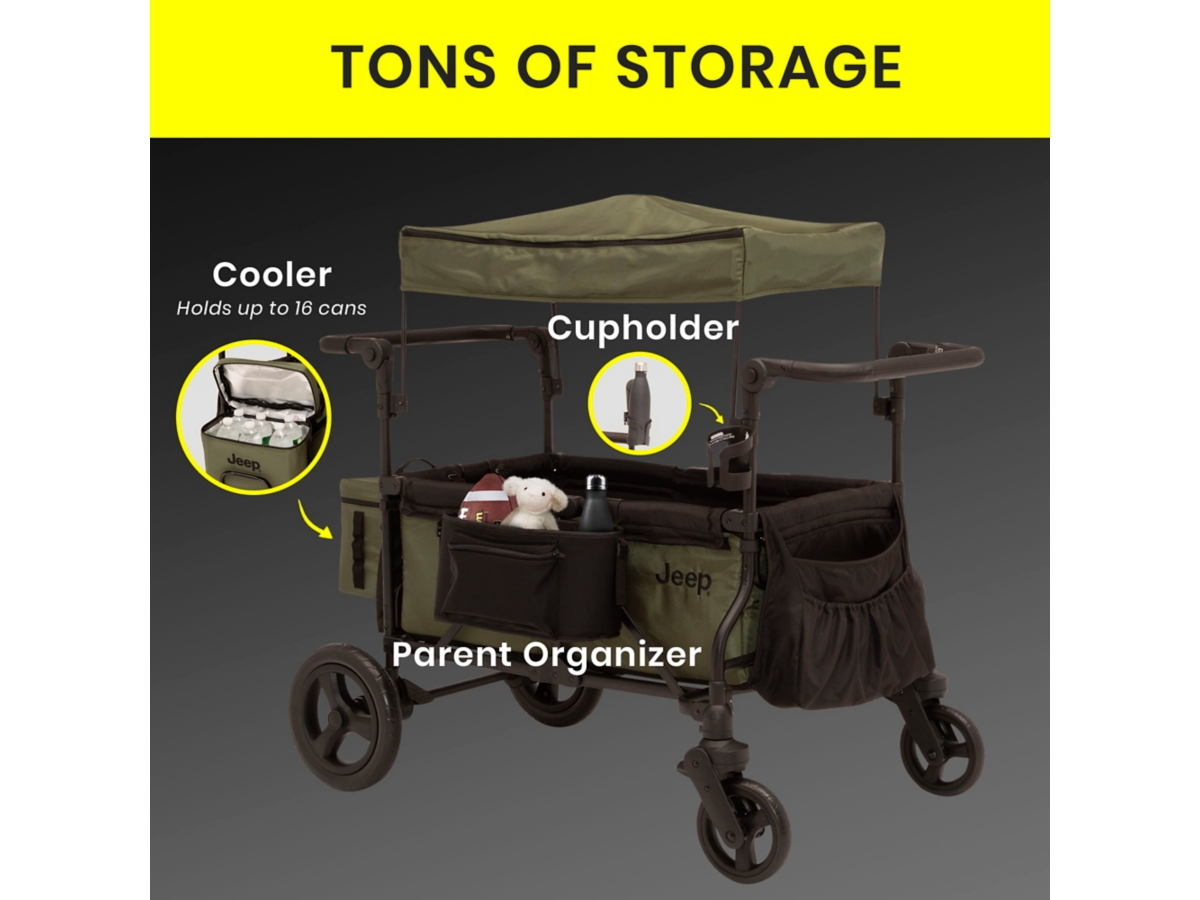 Delta Children Jeep Deluxe Wrangler Wagon Stroller With Cooler Bag And Parent Organizer, , large