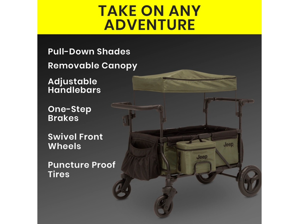 Delta Children Jeep Deluxe Wrangler Wagon Stroller With Cooler Bag And Parent Organizer, , large