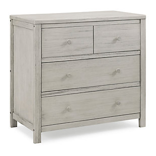 The rustic, extra-roomy Cambridge 3 Drawer Dresser from Delta Children features a unique textured finish that allows for the deep grain of the wood to show through. Built to last, it has a smooth metal glide system with safety stops that prevent drawers from pulling out, ma it easy and safe for kids to manage on their own. Complete your nursery with the coordinating Cambridge 4-in-1 Convertible Crib. This dresser is UL Stability Verified, tested to ASTM F2057 Furniture Safety Standard , the voluntary industry tip over standard for dressers. For your children’s safety, only purchase dressers that comply with this standard. For additional security, Delta strongly recommends that all dressers in your home be anchored; all Delta dressers include a wall anchor. To learn how to properly secure your dresser, please see the product assembly instructions or visit our website.Versatile storage: this dresser features three drawers for plenty of storage space | The safest option: we know chemicals have no place in your house, so we use a non-toxic multi-step painting process that is lead and phthalate safe. Dresser includes tipover restraint (safety anchor) for you to securely attach it to your wall. Product is ul stability verified, tested to astm f2057 furniture safety standard | Coordinating items: the cambridge 3 drawer dresser coordinates with other items from the delta children cambridge collection. Available in rustic mist. Softy textured hand applied finish | Quality material: made of sustainable new zealand pine wood, tsca compliant engineered wood, and metal. Tested for lead and other toxic elements to meet or exceed government and astm safety standards. Durable and easy to clean finish; wipe with damp cloth and dry immediately | Size: assembled dimensions: 36.75"w x 19.25"d x 34"h. Interior drawer size: 30.75"w x 13.75"d x 5.75"h. Easy assembly