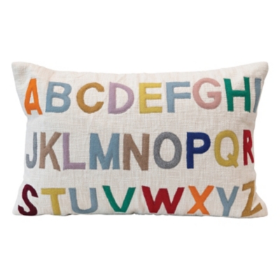 Creative Co-Op Cotton Lumbar Pillow With Embroidered Alphabet, Multi Color, , large