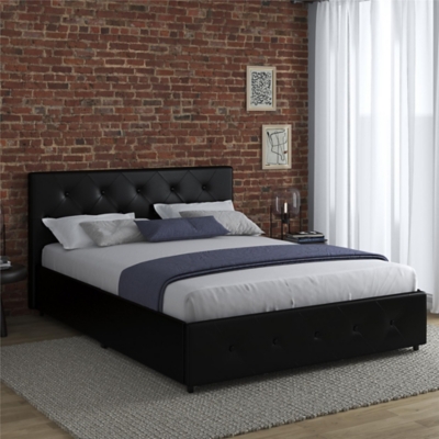 Atwater Living Dana Upholstered Bed with Storage, Full, Black Faux Leather, , large