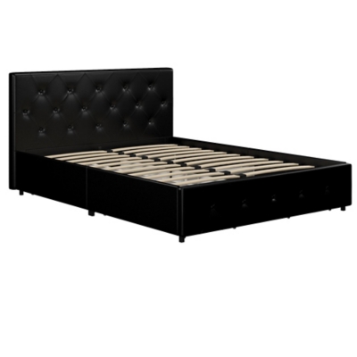 DHP Maven Platform Bed with Storage, King, Black Faux Leather 