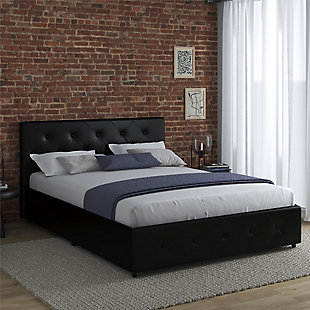 Atwater Living Dana Upholstered Bed with Storage, Full, Black Faux Leather, , rollover