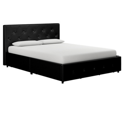 Atwater Living Dana Upholstered Bed with Storage, Full, Black Faux Leather, , large