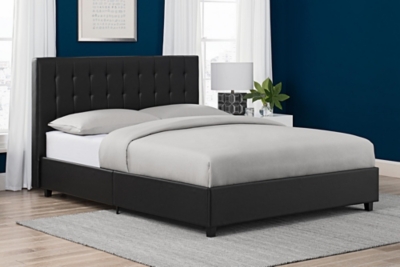 Atwater Living Elvia Upholstered Bed, Full, Black Faux Leather | Ashley