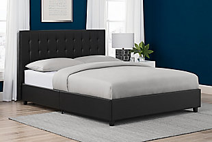 Atwater Living Elvia Upholstered Bed, Full, Black Faux Leather, , rollover